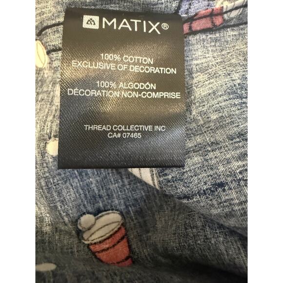 Matix Casual Button Down Short Sleeve Shirt Navy Blue Beer Pong Pattern Large - Picture 7 of 7
